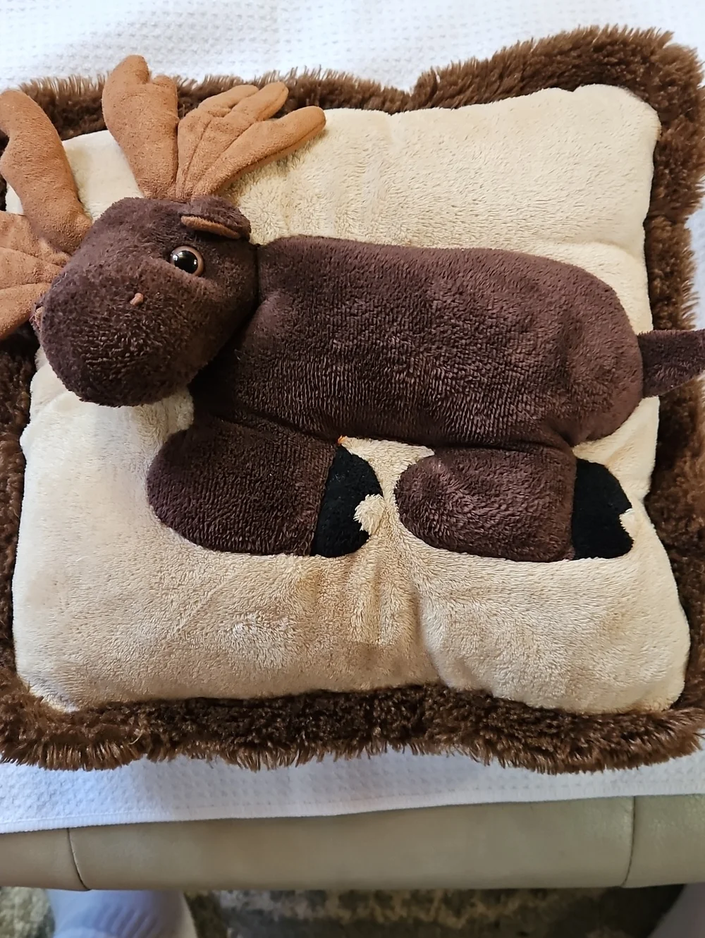 Cozy Plush Moose Pillow - Brown & Cream Accent